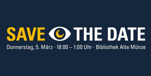 Grafik zur Langen Nacht am 5. März 2026: save the date / Universitätsbibliothek