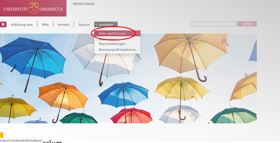 Screenshot Anmeldung repOSitorium Screenshot Anmeldung repOSitorium