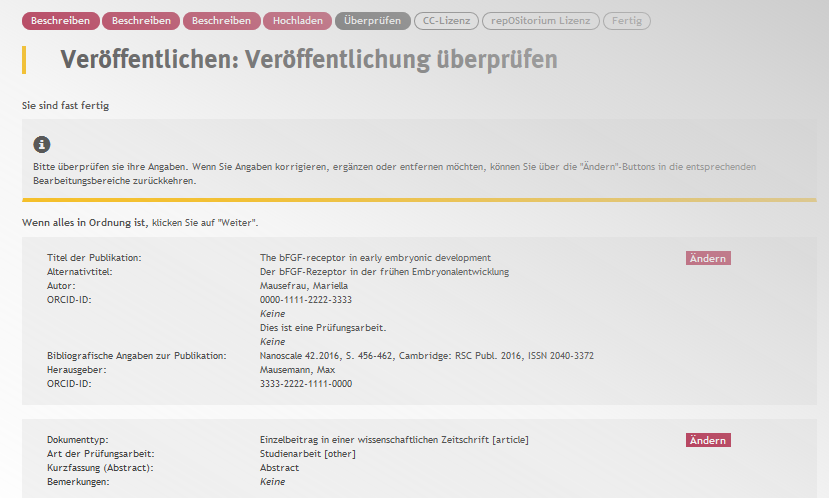 Screenshot Überprüfen der Angaben Screenshot Überprüfen der Angaben