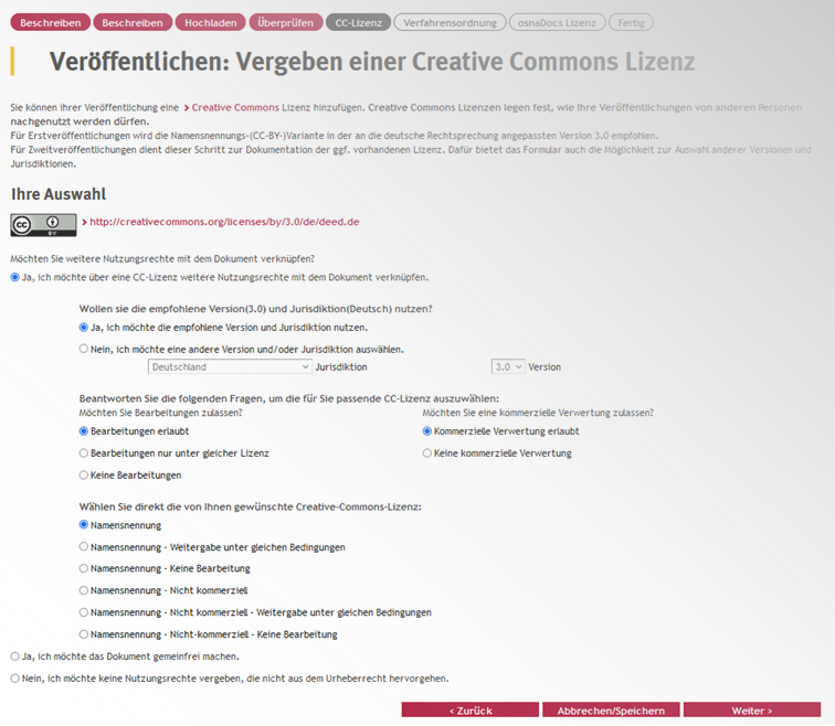 Creative-Commons-Lizenz auswählen