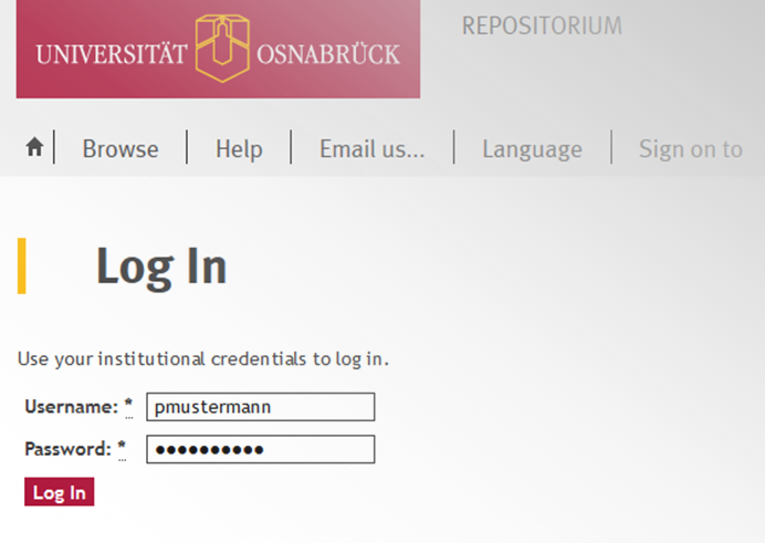 Screenshot Eingabe der RZ-Kennung Screenshot Eingabe der RZ-Kennung