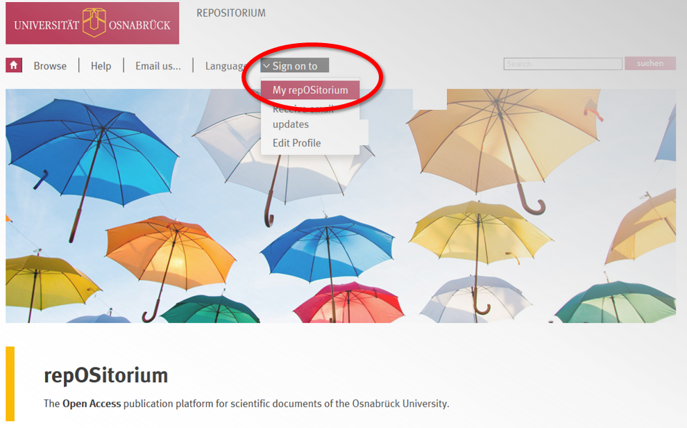Screenshot Anmeldung repOSitorium Screenshot Anmeldung repOSitorium