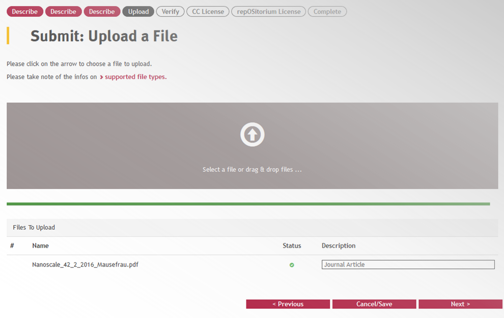 Screenshot Hochladen der pdf-Datei Screenshot Hochladen der pdf-Datei